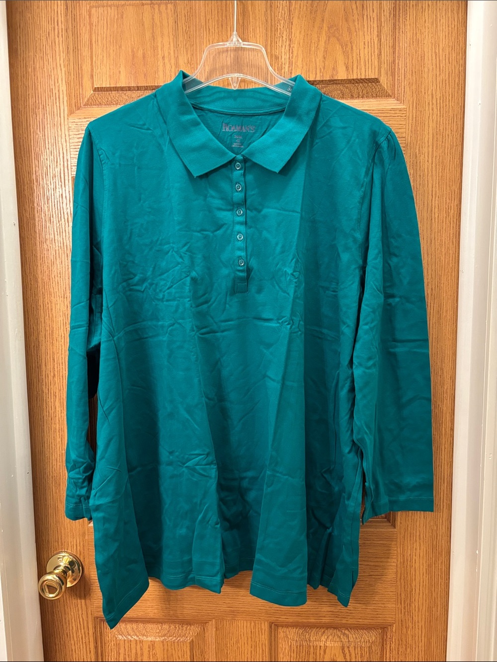 Roaman's Long Sleeve Polo Top - Green